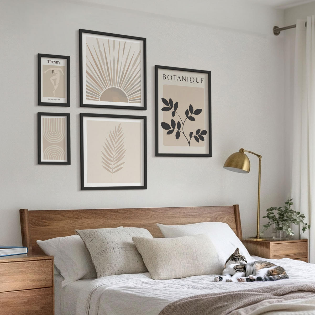 BILDER SET 5er Set - 50x50 cm & 20x30 cm & 40x60 cm Schwarzer Rahmen - Abstrakte Poster im Boho-Stil in Pastellfarben - Schwarz, Kunststoff (40/60cm) - TULUP