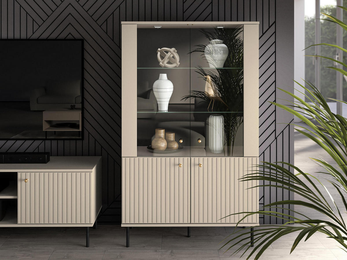 VITRINE SOPHIE Beige 92x40x151 cm - Beige, Holzwerkstoff (92/151/40cm) - FURNLUX