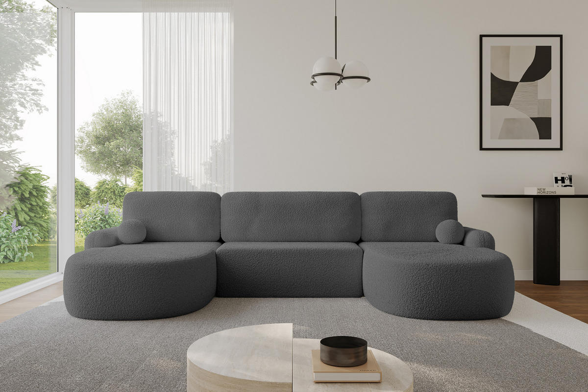 WOHNLANDSCHAFT mit Schlaffunktion und Bettkasten LIRA-U - 335x172x89 Grau - Grau, Holzwerkstoff/Textil (335/89/172cm) - ALTDECOR