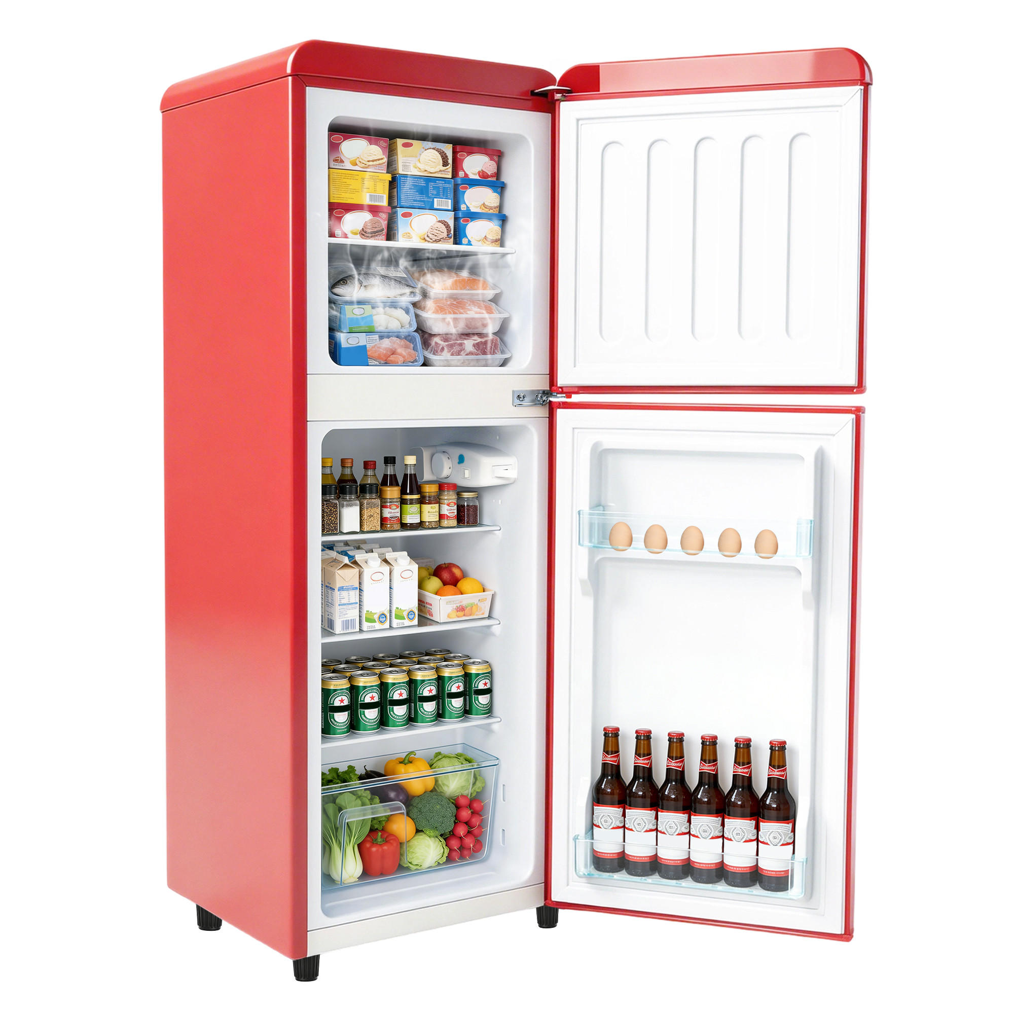 KÜHLSCHRANK 48.5/41/114.5 cm Rot mit 112L mit LED‑Licht - Rot, Kunststoff (48.5/114.5/41cm) - Oxeza