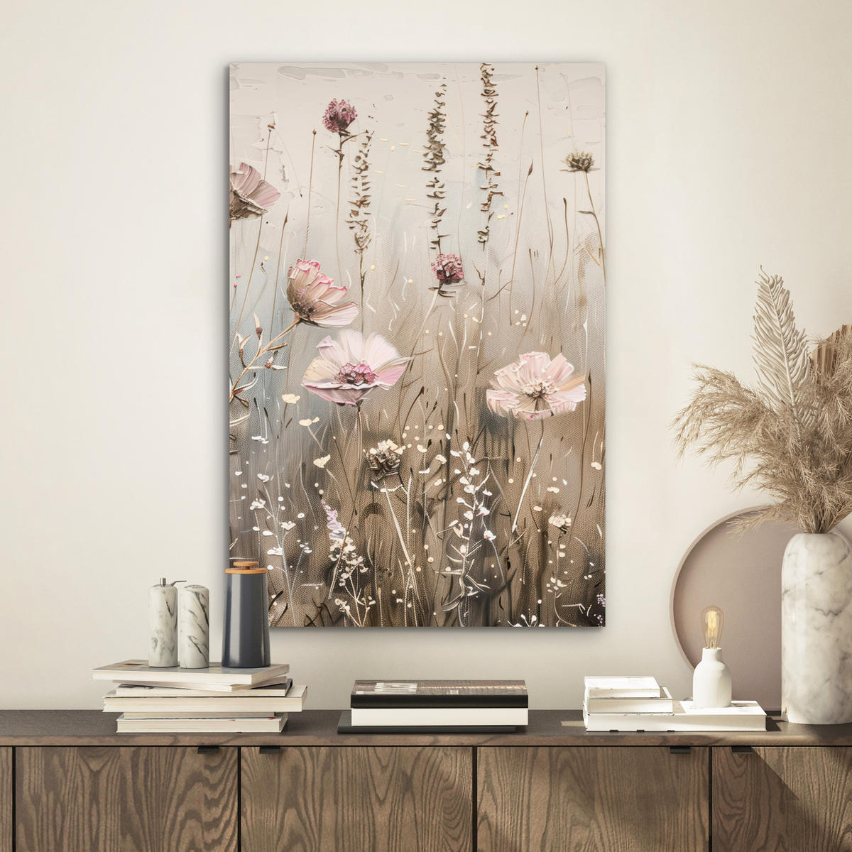 METALLBILD Blumen - Rosa - Modern - Beige 40x60 cm - Beige, Metall (40/60cm) - MuchoWow