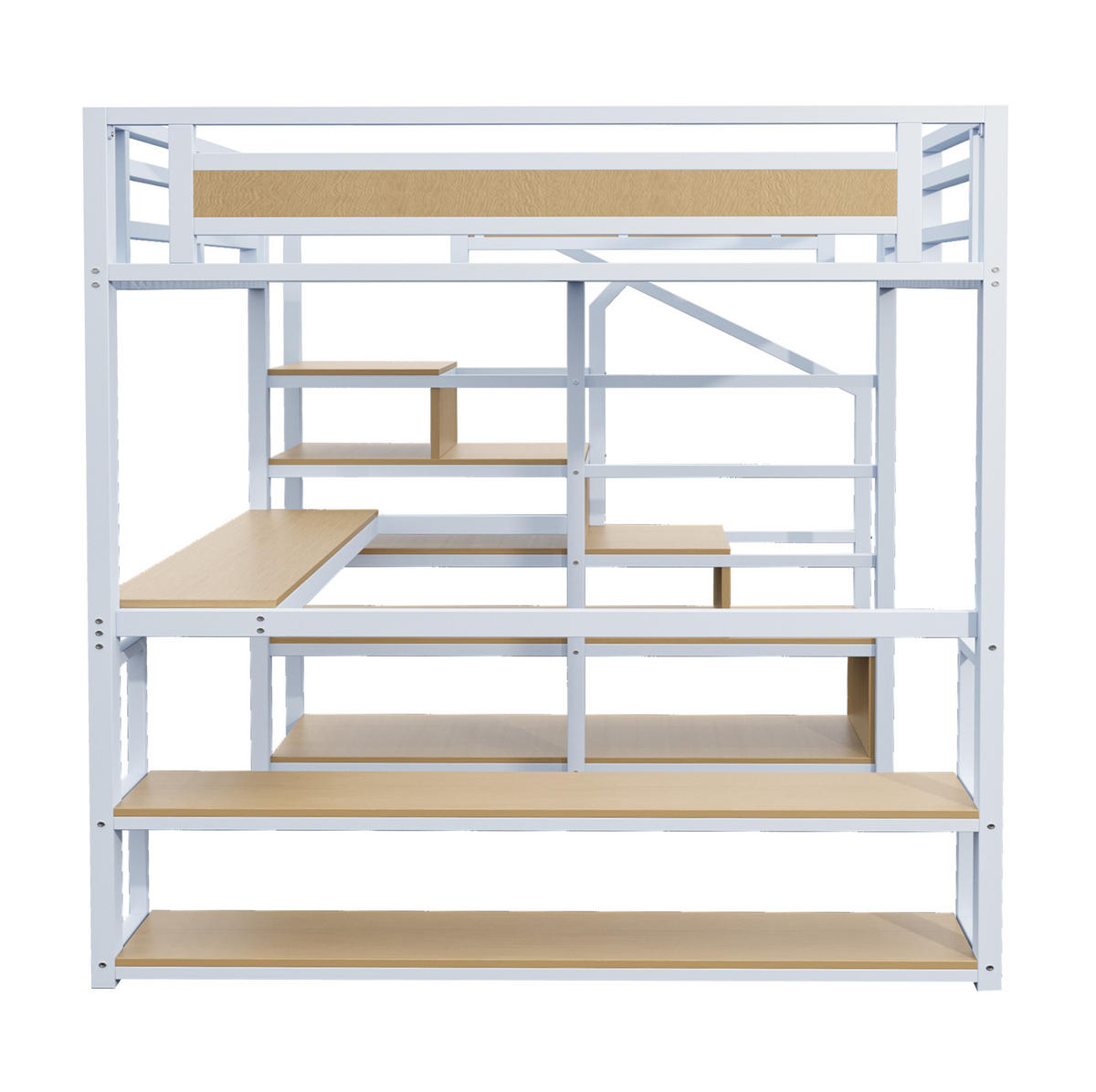 HOCHBETT 140/200 cm Weiß aus Metall mit Regalen und Tisch - Weiß, Metall (140/200cm) - OKMYHOME