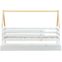 KINDERBETT 90/200 cm Weiß mit naturfarbenem Dachstuhl aus Massivholz - Weiß, Holz (90/200cm) - OKWISH