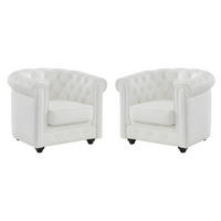 LEDERSESSEL 2er-Set - Büffelleder - Weiß - CHESTERFIELD - Weiß, Leder (78/72/82cm) - Vente-Unique