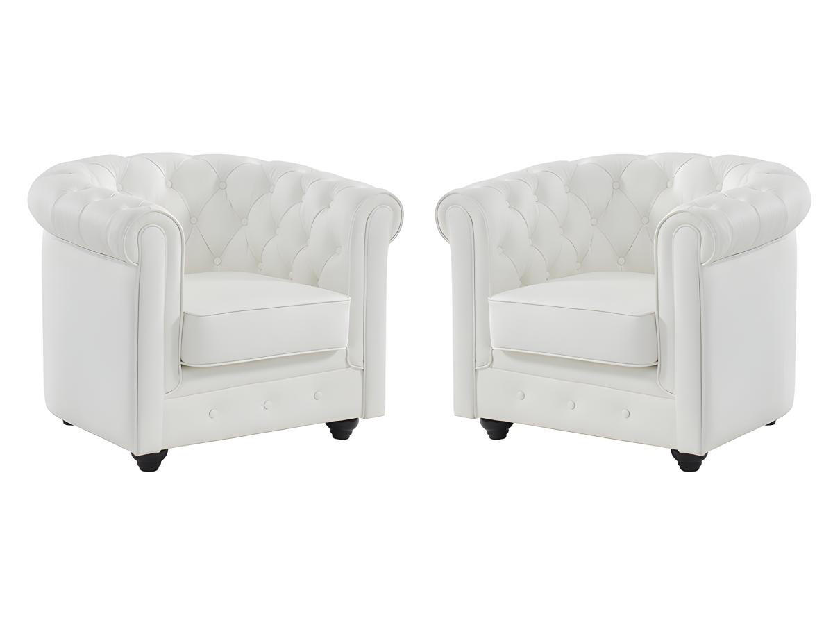 LEDERSESSEL 2er-Set - Büffelleder - Weiß - CHESTERFIELD - Weiß, Leder (78/72/82cm) - Vente-Unique