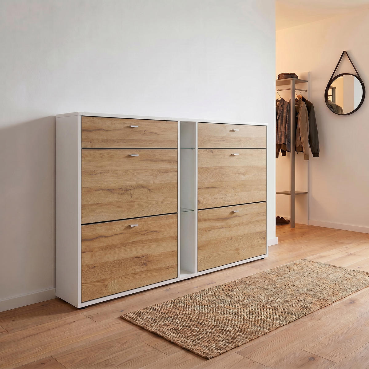 SCHUHSCHRANK Today Fronten in Eiche Natur - Eichefarben, Holzwerkstoff (155.5/95/28cm) - Vladon