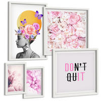 BILDER SET 5er Set - 50x50 cm & 20x30 cm & 40x60 cm Weißer Rahmen - Abstraktes Blumenporträt einer Frau - Weiß, Kunststoff (40/60cm) - TULUP