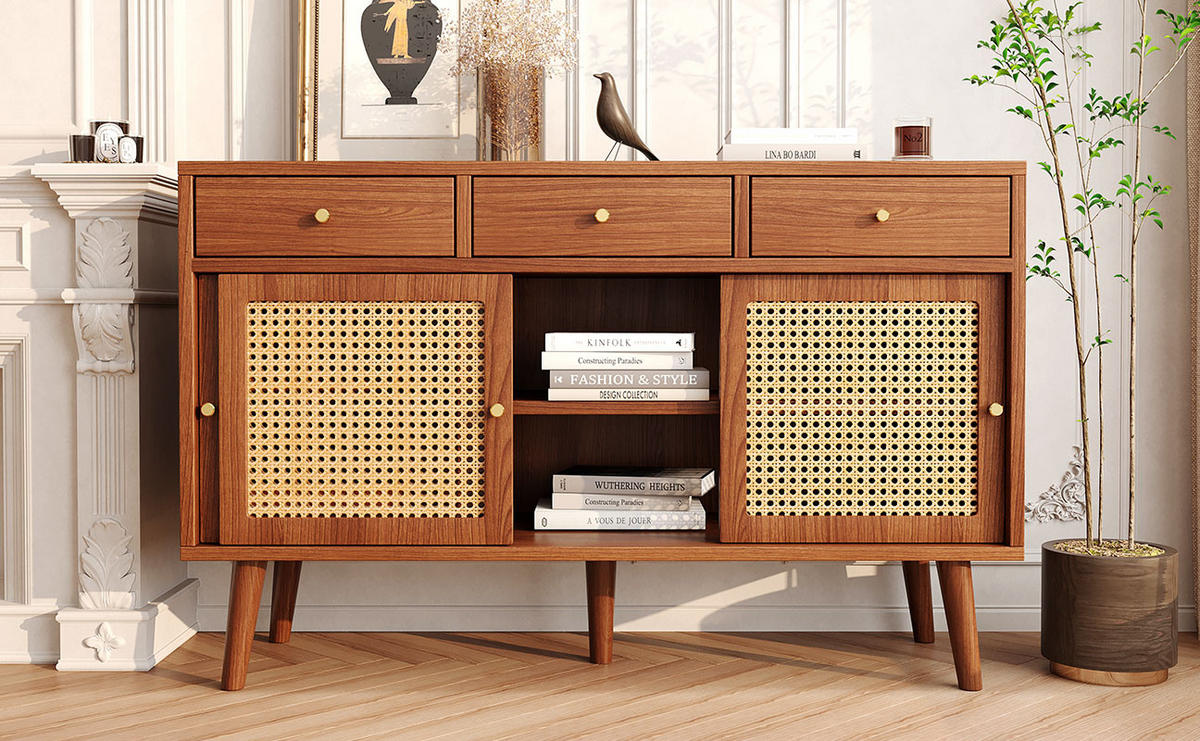 SIDEBOARD mit Walnuss-Finish, verstellbaren Böden & Metallgriffen walnuss 120x40x78 cm - Walnussfarben, Holzwerkstoff (40/78/120cm) - Luhomfu