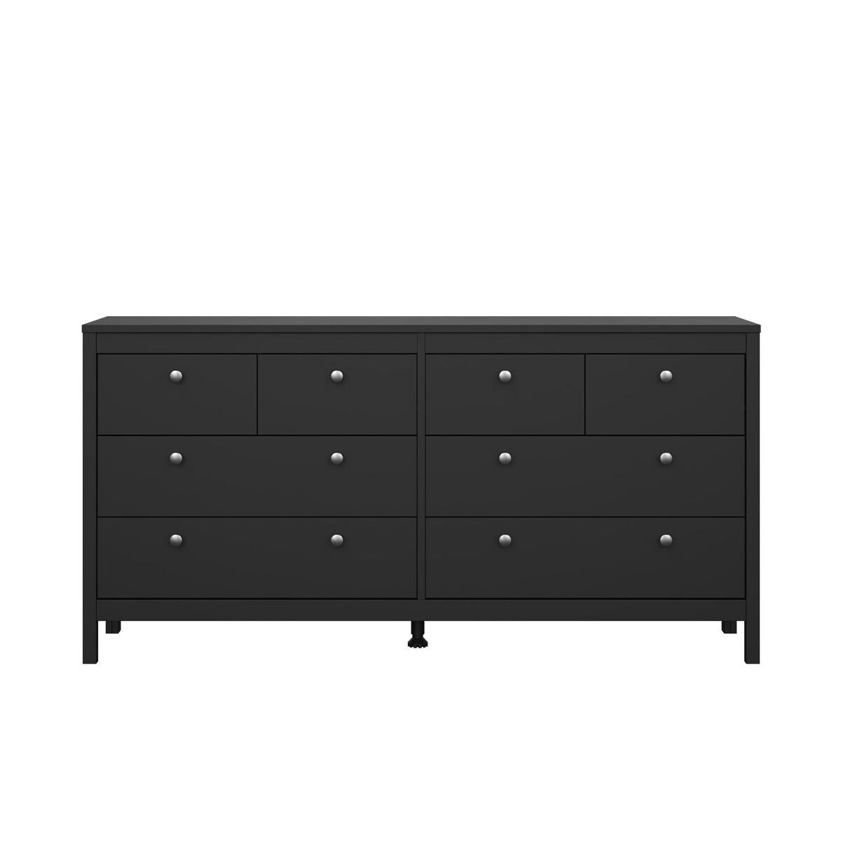 DOPPELTE Kommode mit 8 Schubladen matt schwarz barcelone 159,6/38,4/79,7 cm - Schwarz, Holzwerkstoff (38.4/79.7/159.6cm) - Calicosy