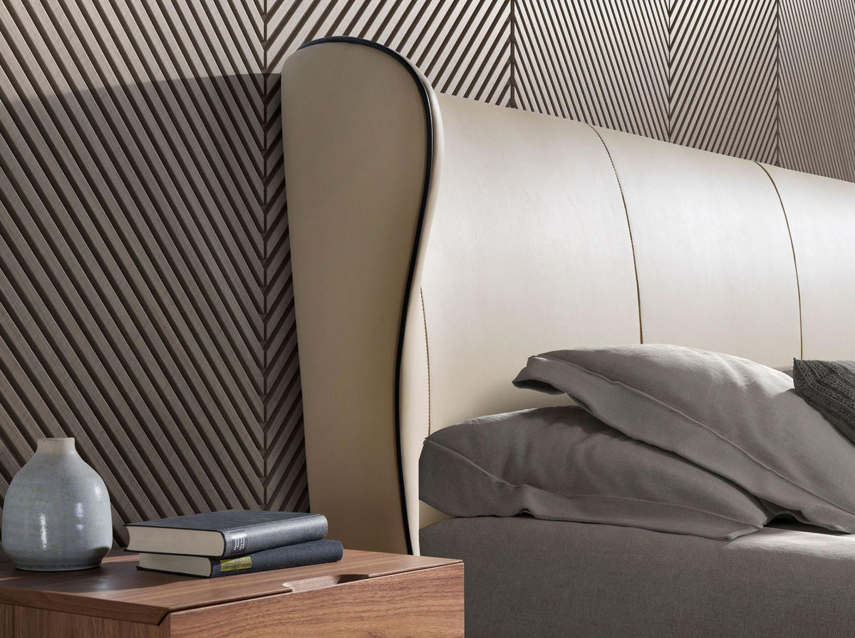 BETT Bett aus cremefarbenem Kunstleder 220/217/110 cm - Creme/Schwarz, Leder (180/200cm) - ANGEL CERDA