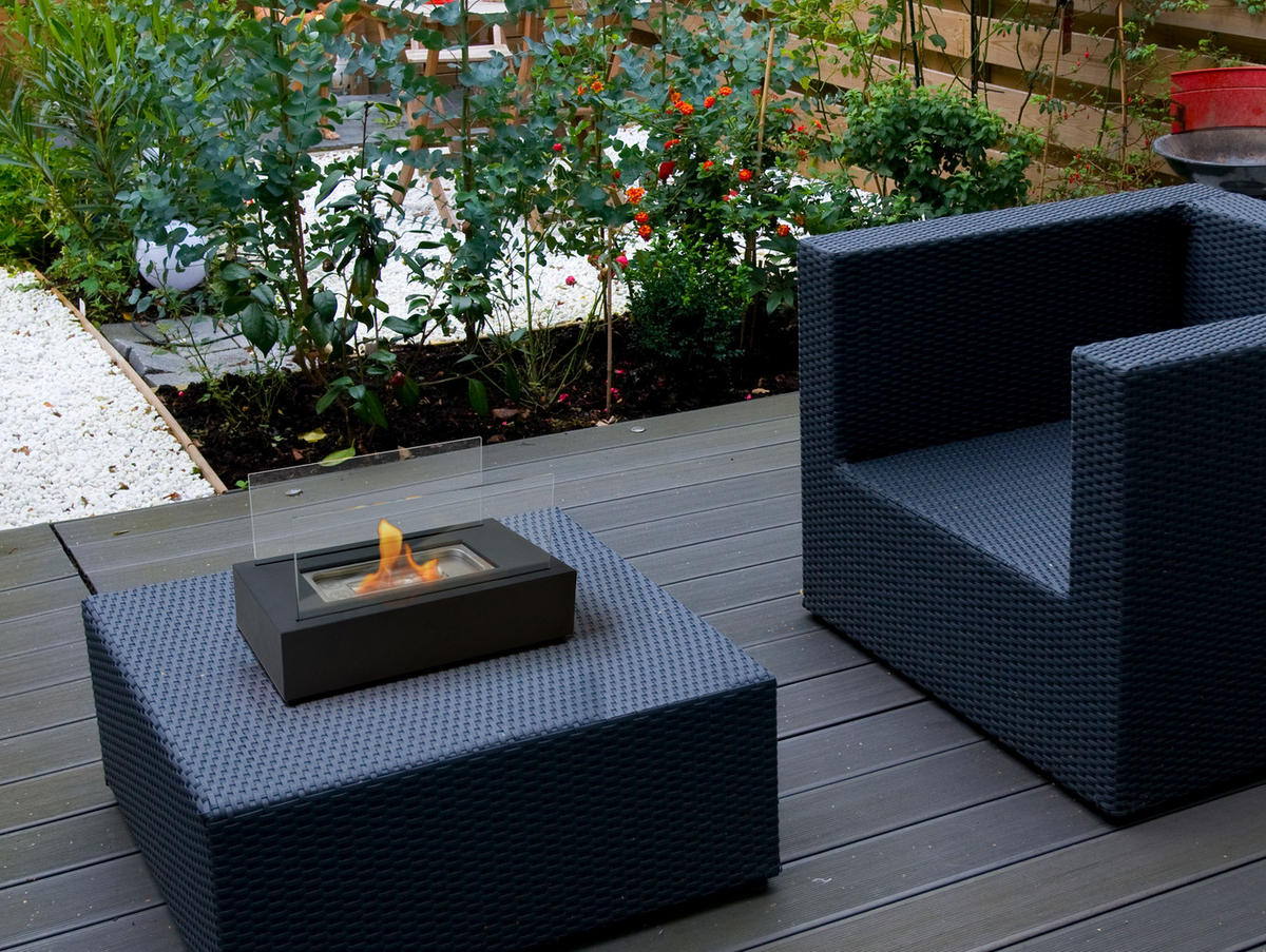 BIOETHANOL-KAMIN Schwarz Tischmodell inklusive 0.2 L Brennblock - Schwarz, Glas (35/15/18cm) - Purline