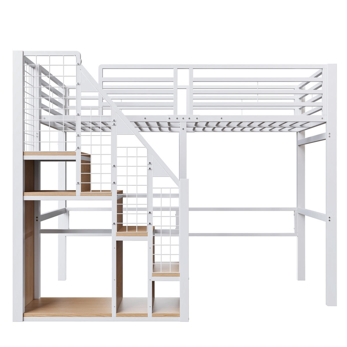 HOCHBETT 90/200 cm in Weiß mit Stauraum und Treppe aus Metall - Weiß, Metall (90/200cm) - Flora Grace
