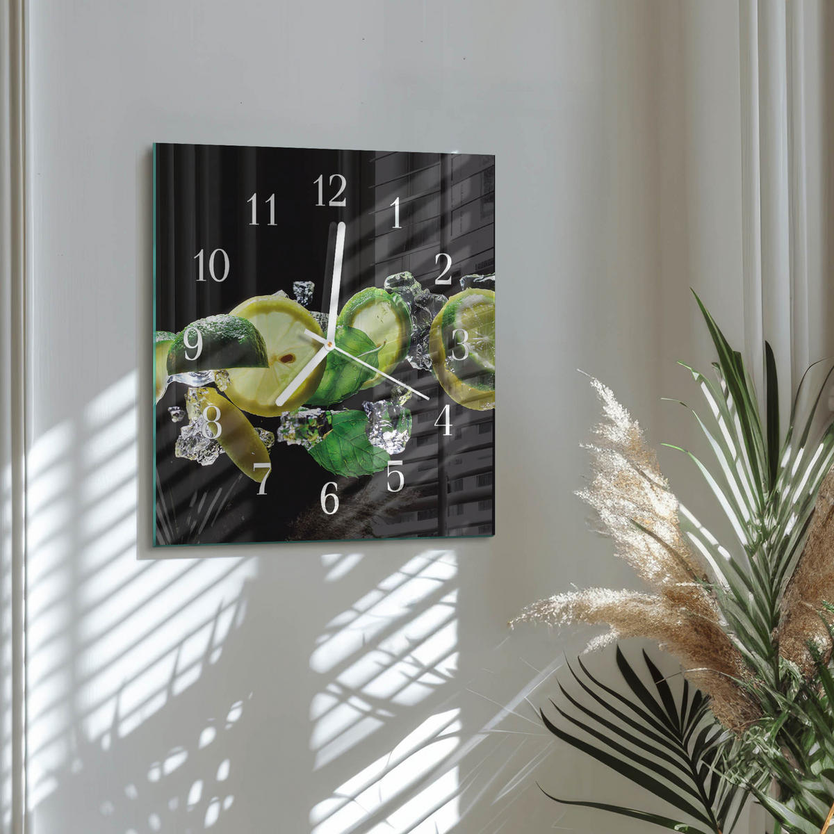 WANDUHR 30x30 cm - Zitrone und Limette - Grün, Glas (30/30/0.4cm) - TULUP