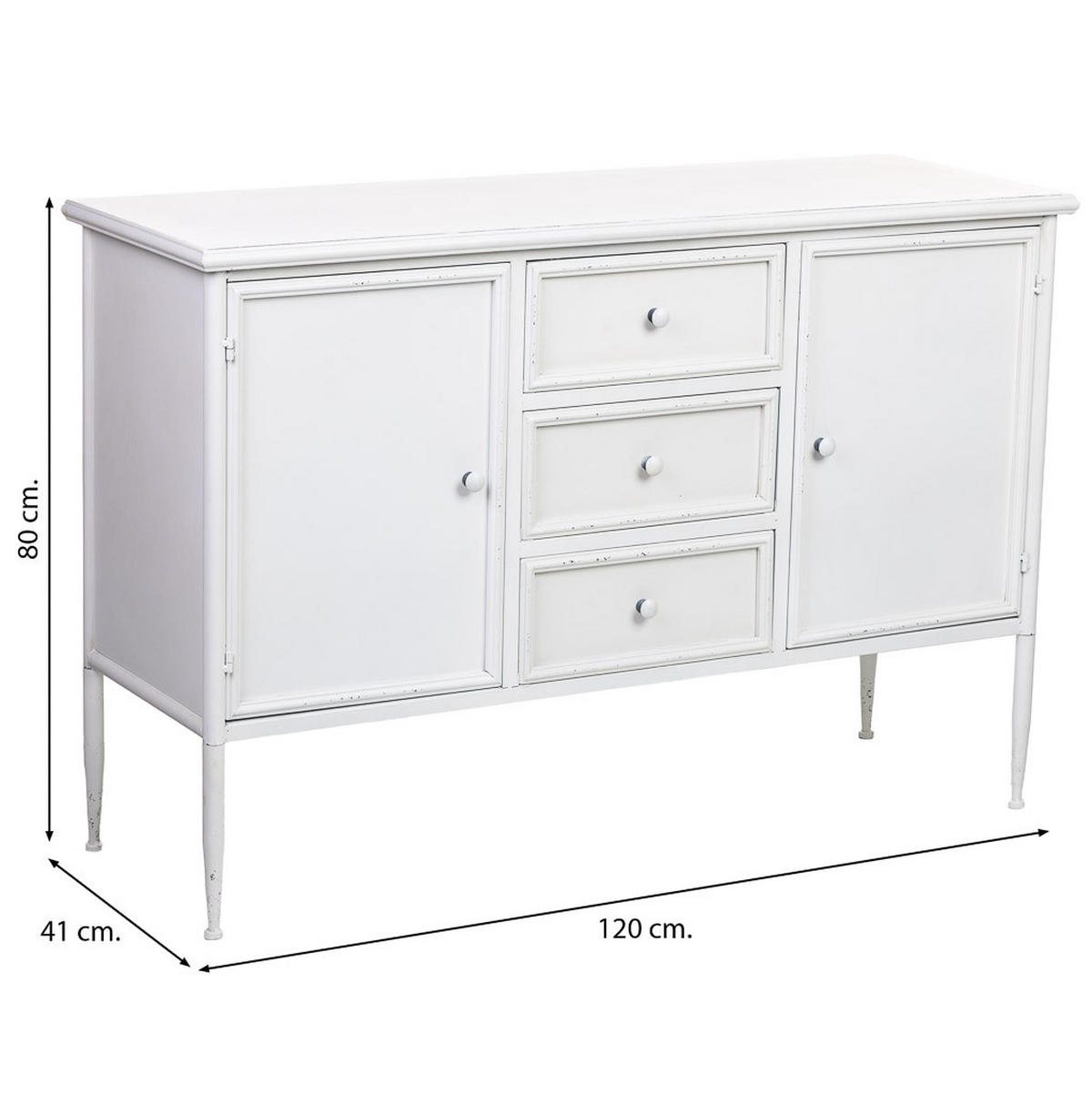 SCHRANK mit 2 Türen und 3 Metall-Schubladen 120x41x80 cm - Weiß, Metall (120/80/41cm) - Wanderlust