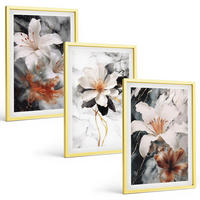 BILDER SET 3er Set - 40x60 cm Goldrahmen - Blumen Marmor weiß schwarz - Goldfarben, Kunststoff (40/60cm) - TULUP