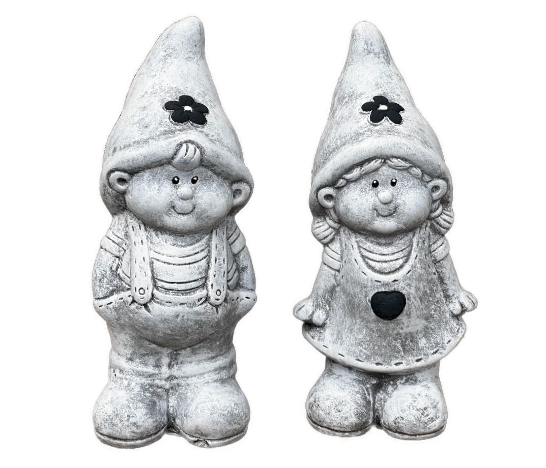 STEINFIGUR 2er Set Wichtel Junge und Mädchen - Grau, Stein (12/26/11cm) - stoneandstyle