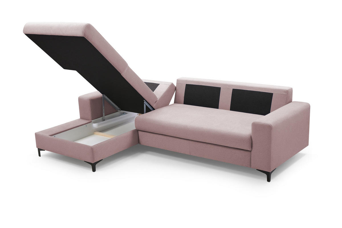 ECKSOFA AVRA L-förmig, mit Stauraumbehälter-in RINO-Stoff, Komfort & Eleganz, lose Rückenkissen, freistehend, LINKS 165x251x85 cm Pink - Pink, Holz/Textil (165/251cm) - DomoHome