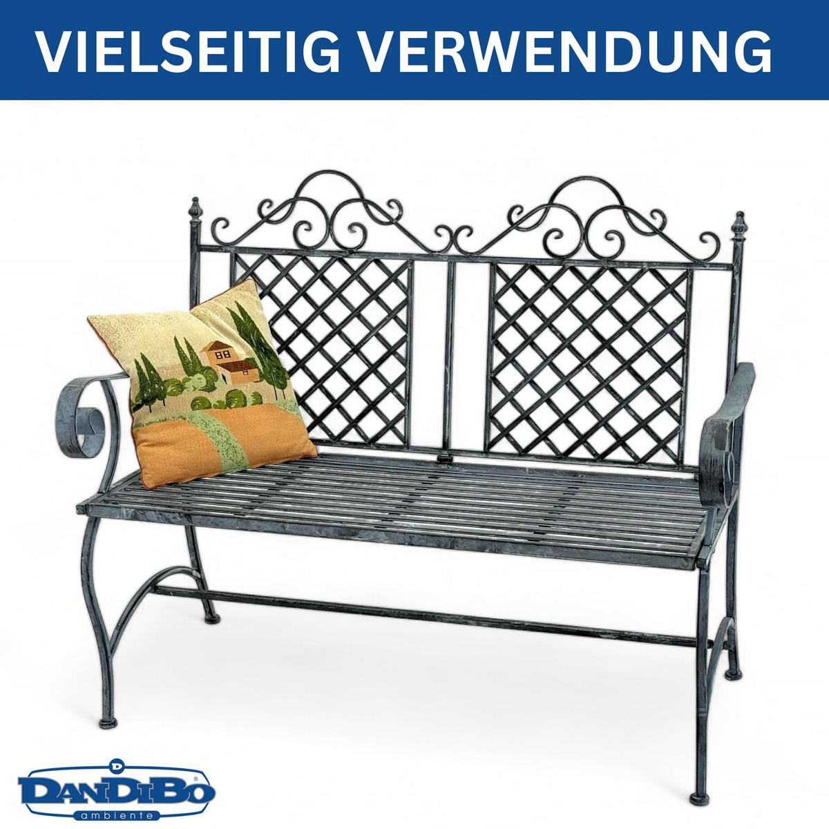 GARTENBANK 2-Sitzer Metall Grau 118,5/60/98,5 cm - Grau, Metall (118.5/98.5/60cm) - DanDiBo