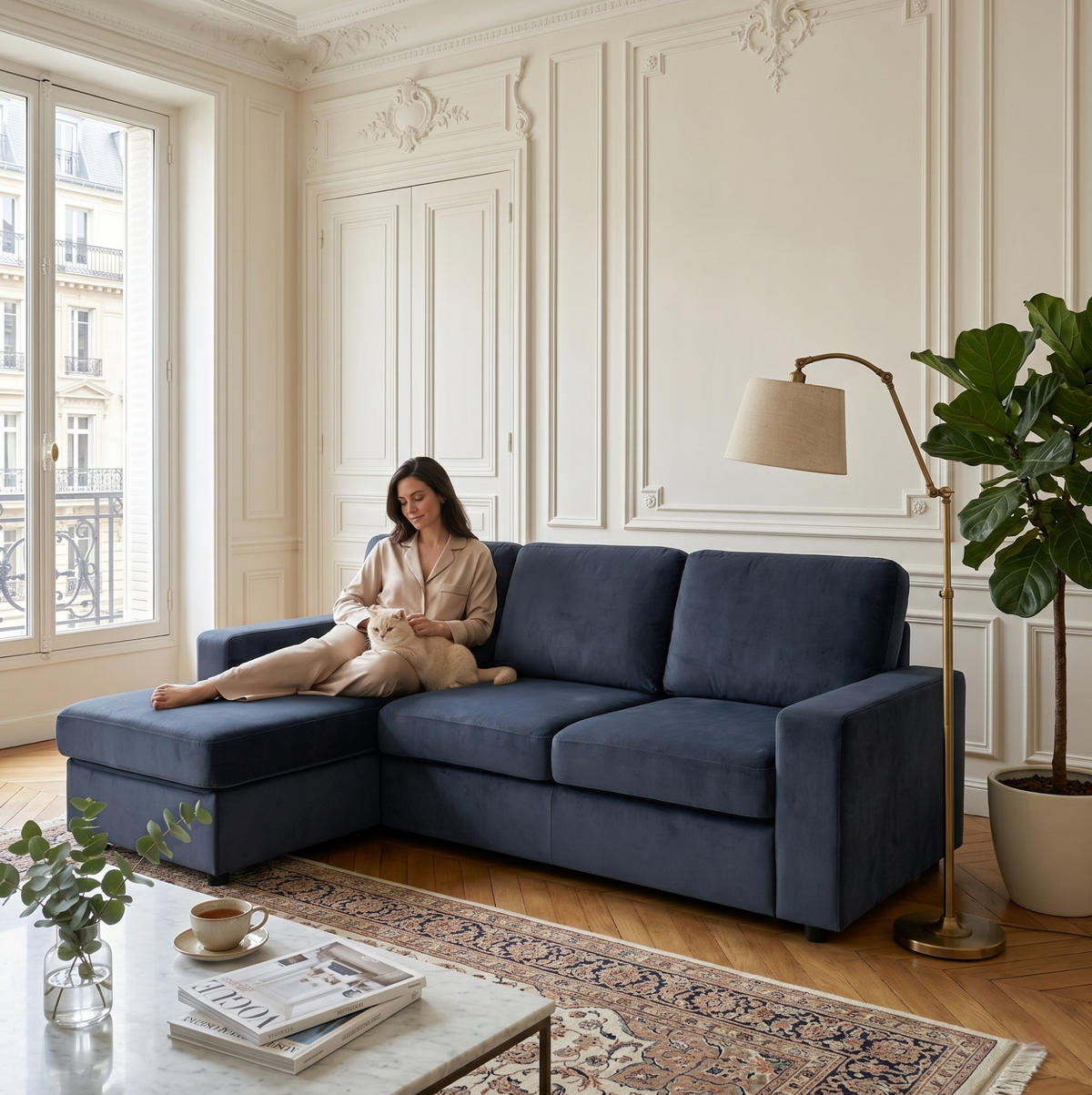 ECKSOFA 245,5/150,5/86,5 cm dunkelgrau aus Polyester mit Ottomane und 4 Staufächern - Dunkelgrau, Kunststoff (245.5/150.5cm) - OKWISH