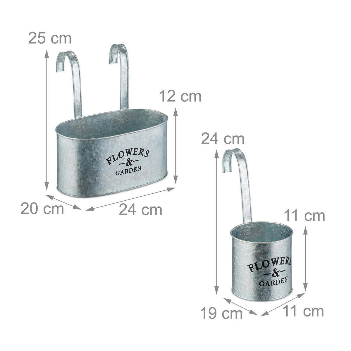 3XHÄNGETOPF - Silberfarben, Metall (25cm) - Relaxdays