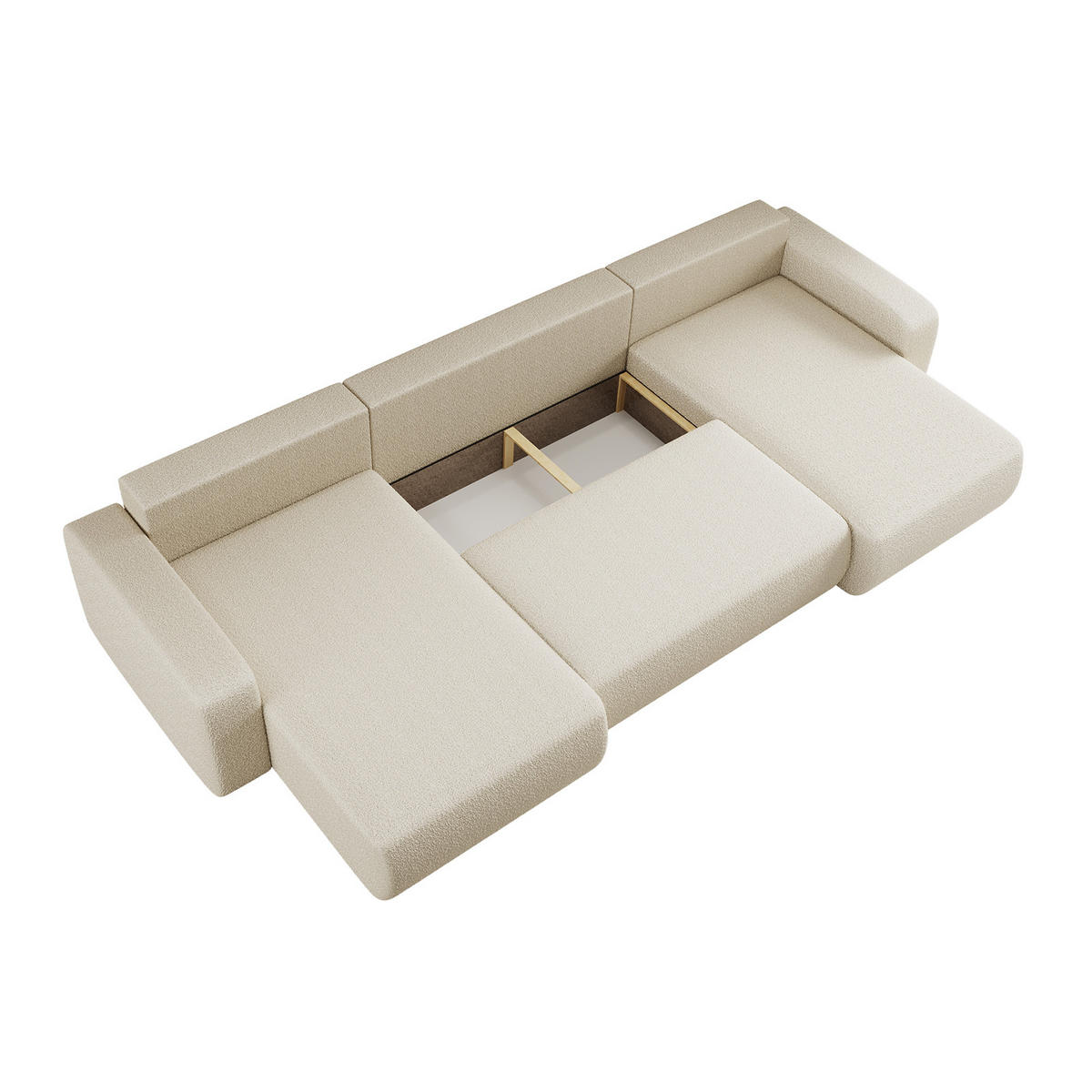 ECKSOFA U-Form Mit Schlaffunktion Und Bettkasten MILANO Stoff Ecru - Ecru, Holz (312/145cm) - Kaiser Möbel