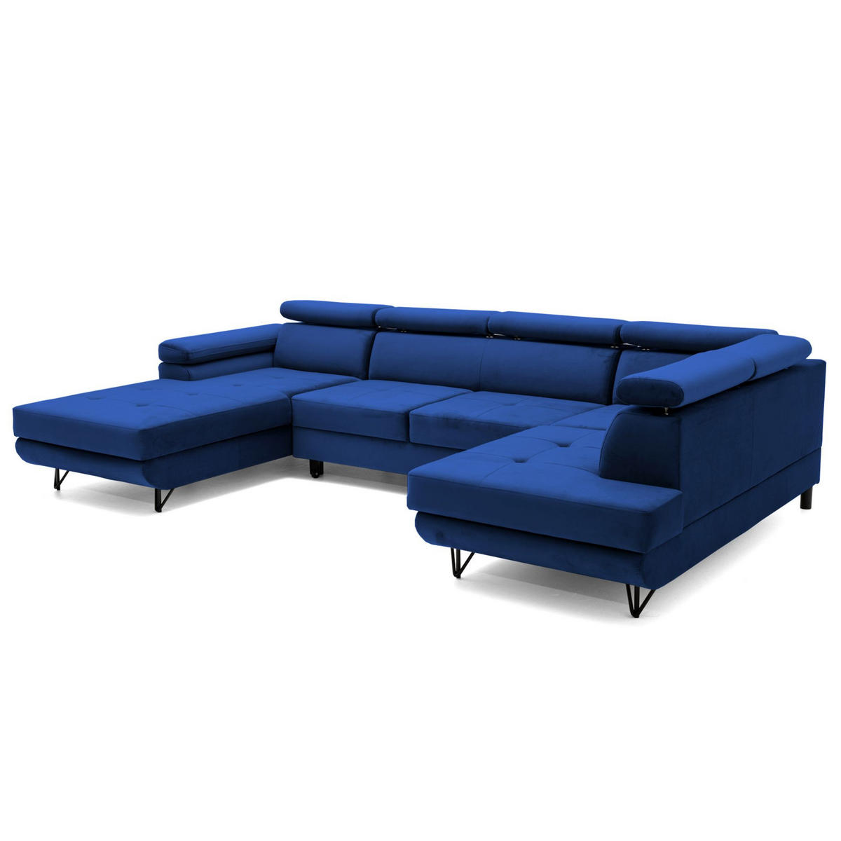 ECKSOFA U-Form JUNIOR U Rechts mit Schlaffunktion 128x254 Velours Blau - Blau/Schwarz, Holz/Textil (184/90/323cm) - Muffo