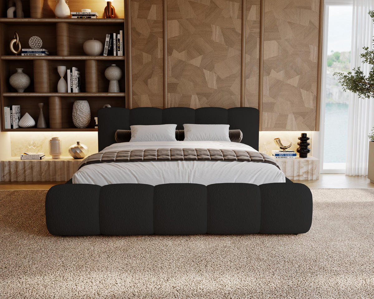 POLSTERBETT bouclé 200x200 Ravello mit Bettkasten, Lattenrost, Schwarz - Schwarz, Holz/Textil (200/200cm) - Emporius