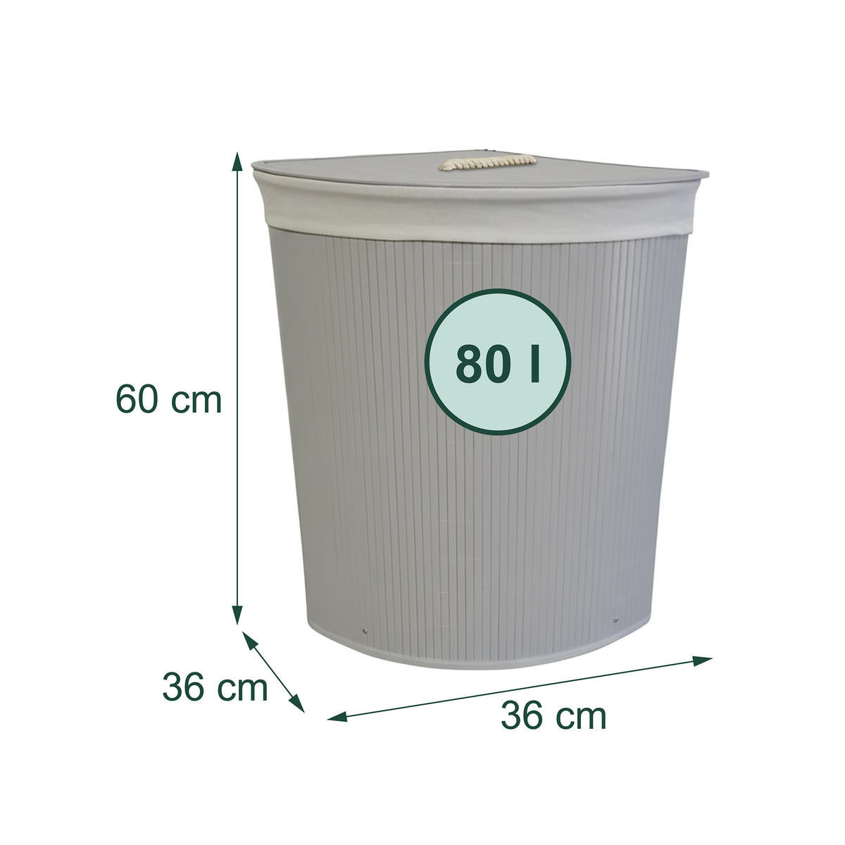 ECKWÄSCHEKORB - Grau, Holz/Textil (36/60/36cm) - Relaxdays