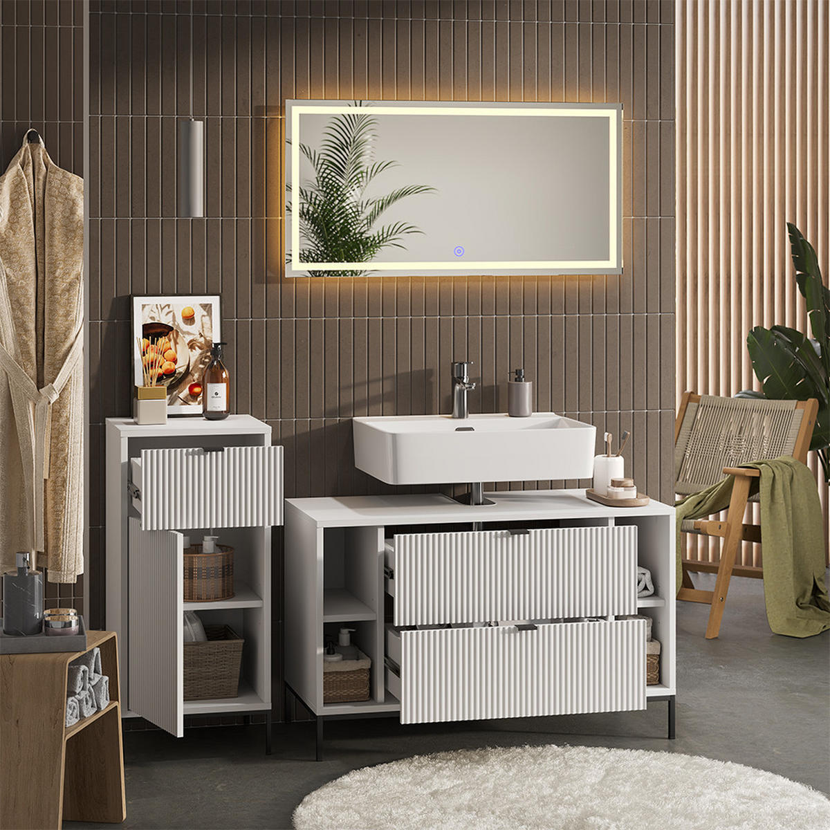 BADMÖBEL-SET Eliza Weiß 3 Teile - Weiß, Holzwerkstoff (100/63/45.1cm) - Vicco