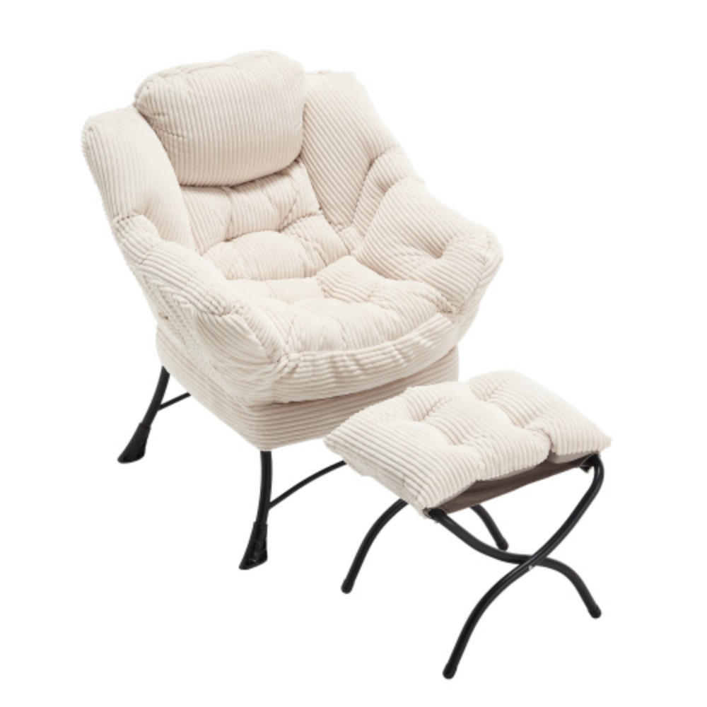 LOUNGESESSEL Relaxsessel mit Hocker,dicke Polsterung,Weiß - Weiß, Metall (70/95/64cm) - LVHOM