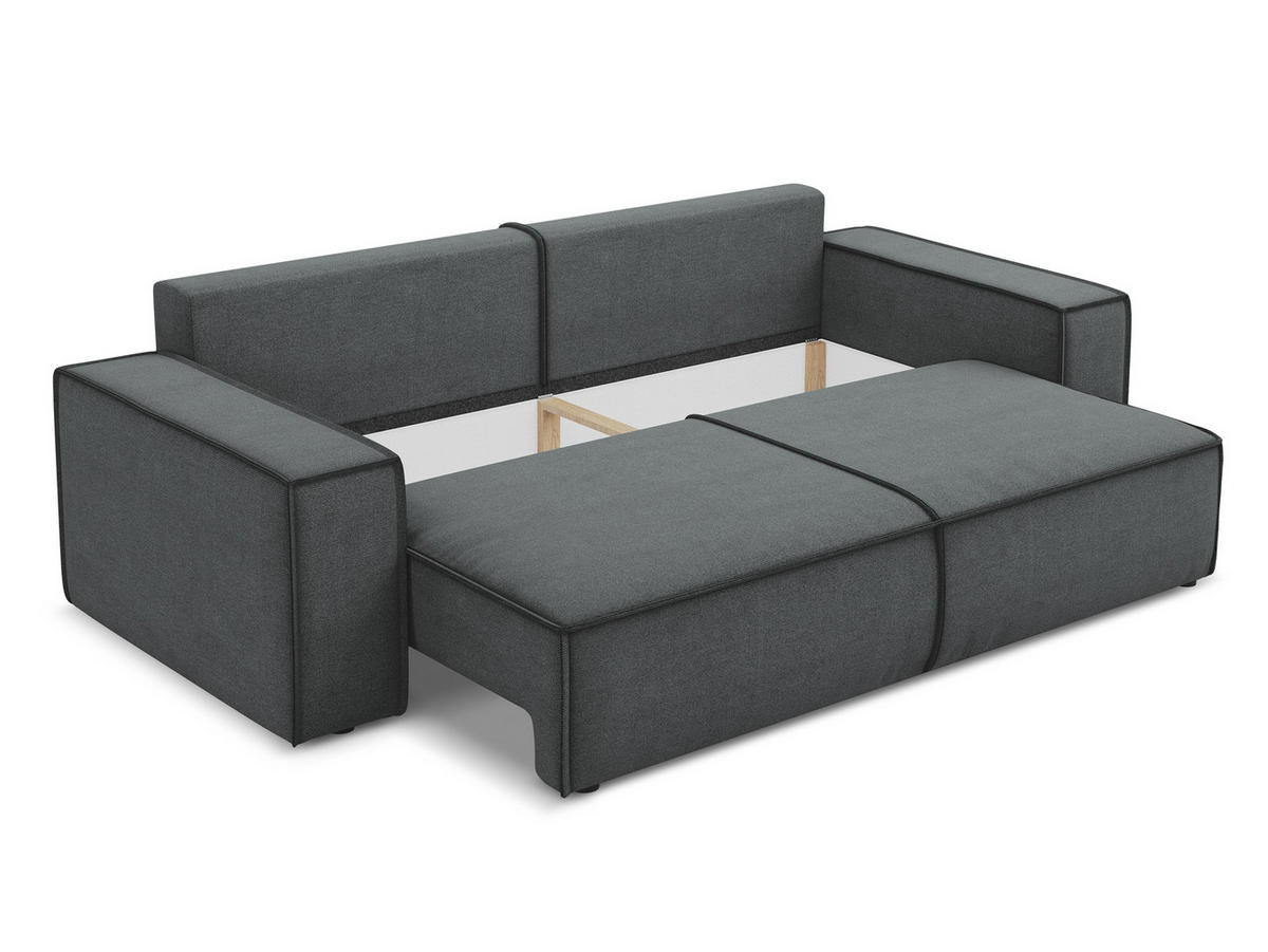 3-SITZER SOFA mit Schlaffunktion Strukturstoff Stoff Grau - Schwarz/Grau, Kunststoff/Textil (255/85/105cm) - Makamii
