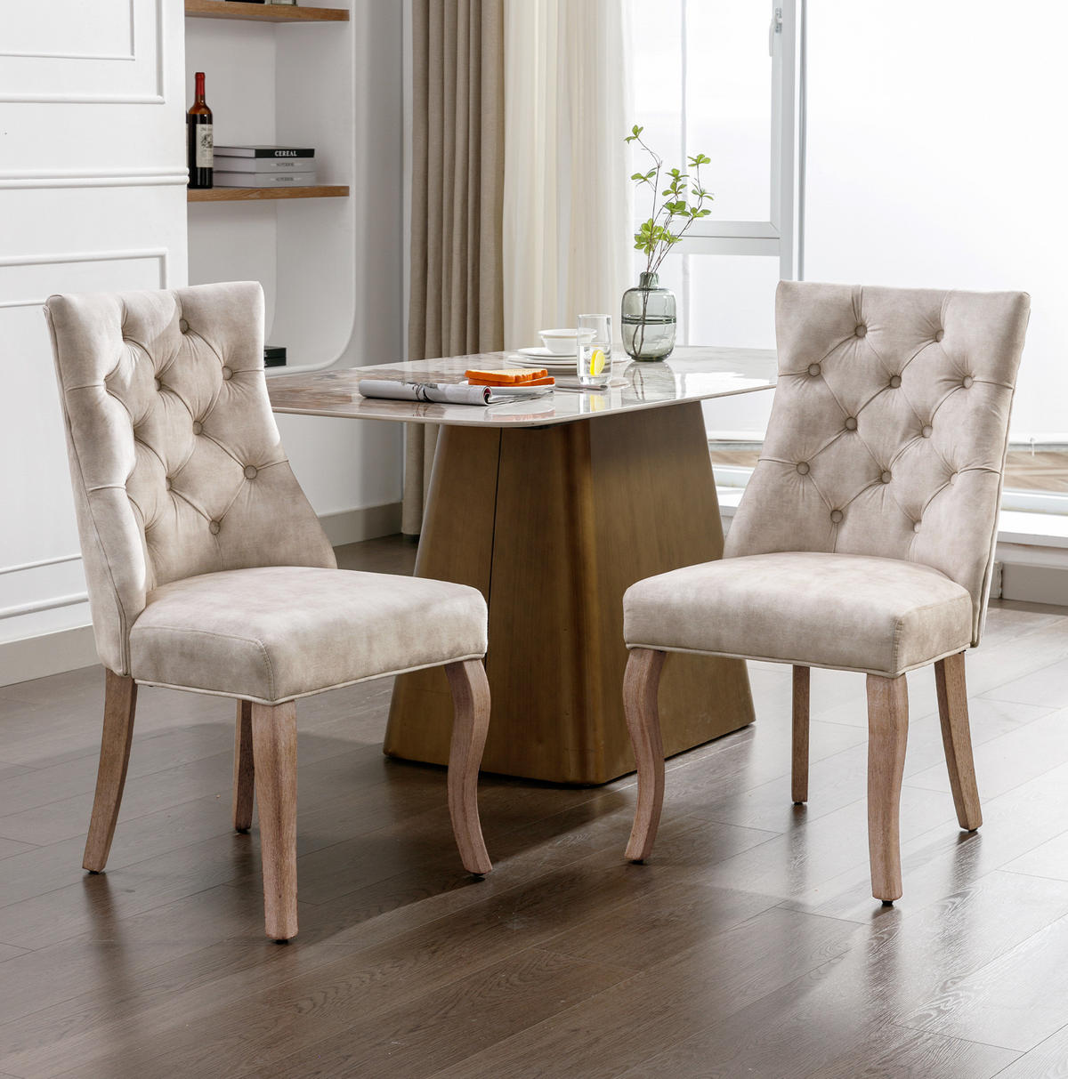 ESSZIMMERSTUHL mit Knopfsteppung 2er-Set Sitzbreite 51 cm Samt Hellbeige - Beige, Holz (51/97/51cm) - Meubliv