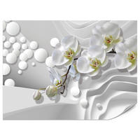 FOTOTAPETE für Badezimmer Geometrische Abstraktion Weiße Orchideen Blumen 300x210 - Gelb/Weiß, Papier (300/210cm) - Muralo