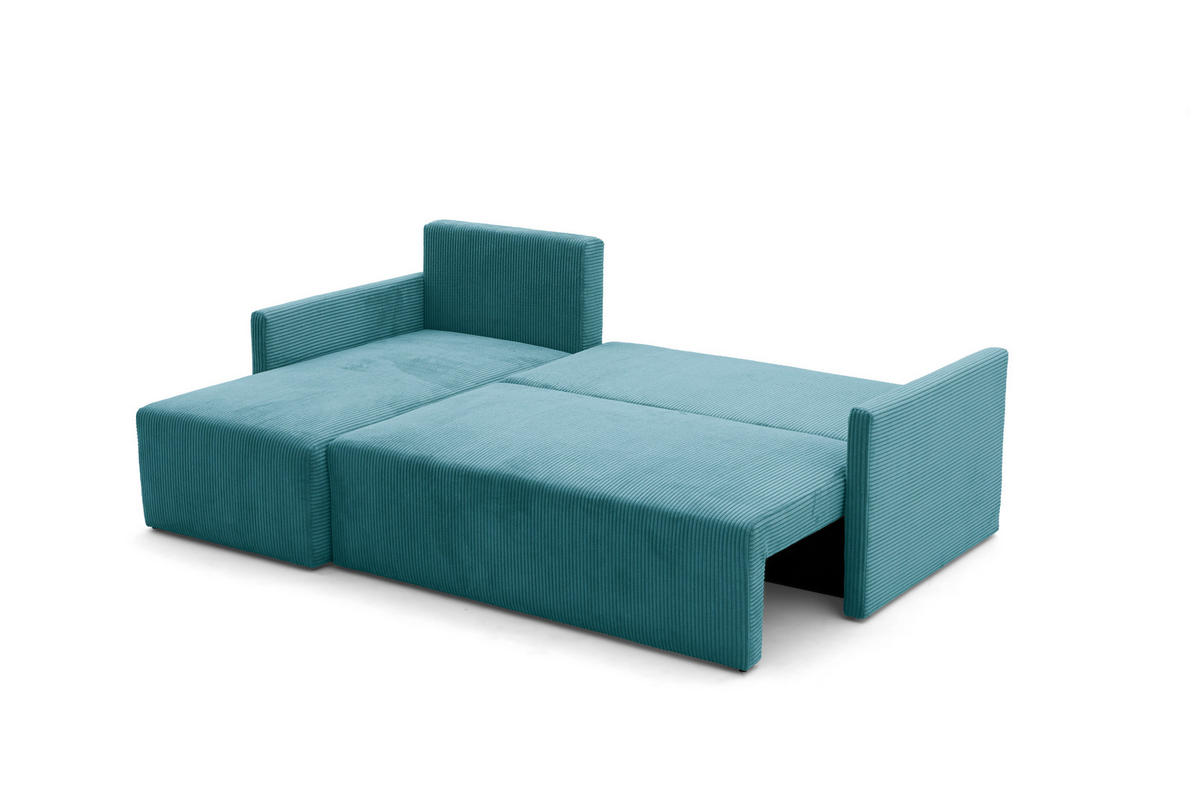 ECKSOFA GARDA L Links mit Schlaffunktion 132x198 Cord Blau - Blau/Schwarz, Holz/Kunststoff (209/145cm) - Muffo