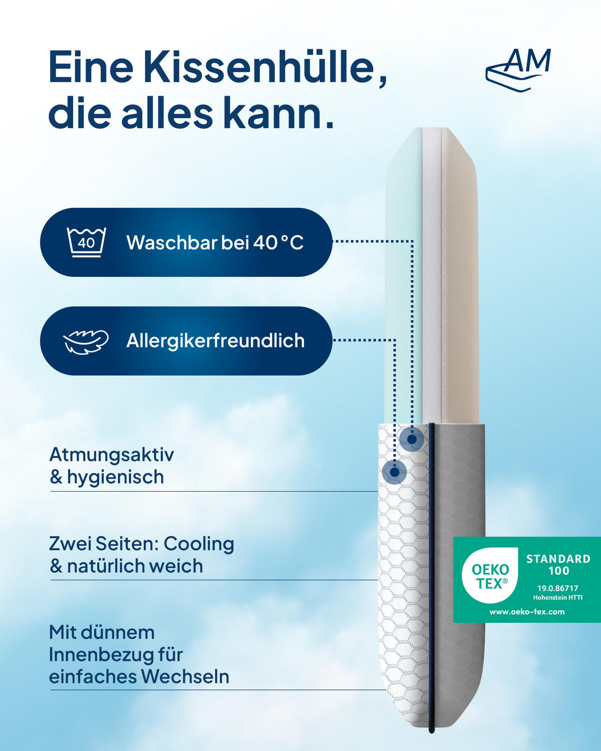 NACKENSTÜTZKISSEN höhenverstellbar - Weiß, Textil (60/35cm) - AM Qualitätsmatratzen