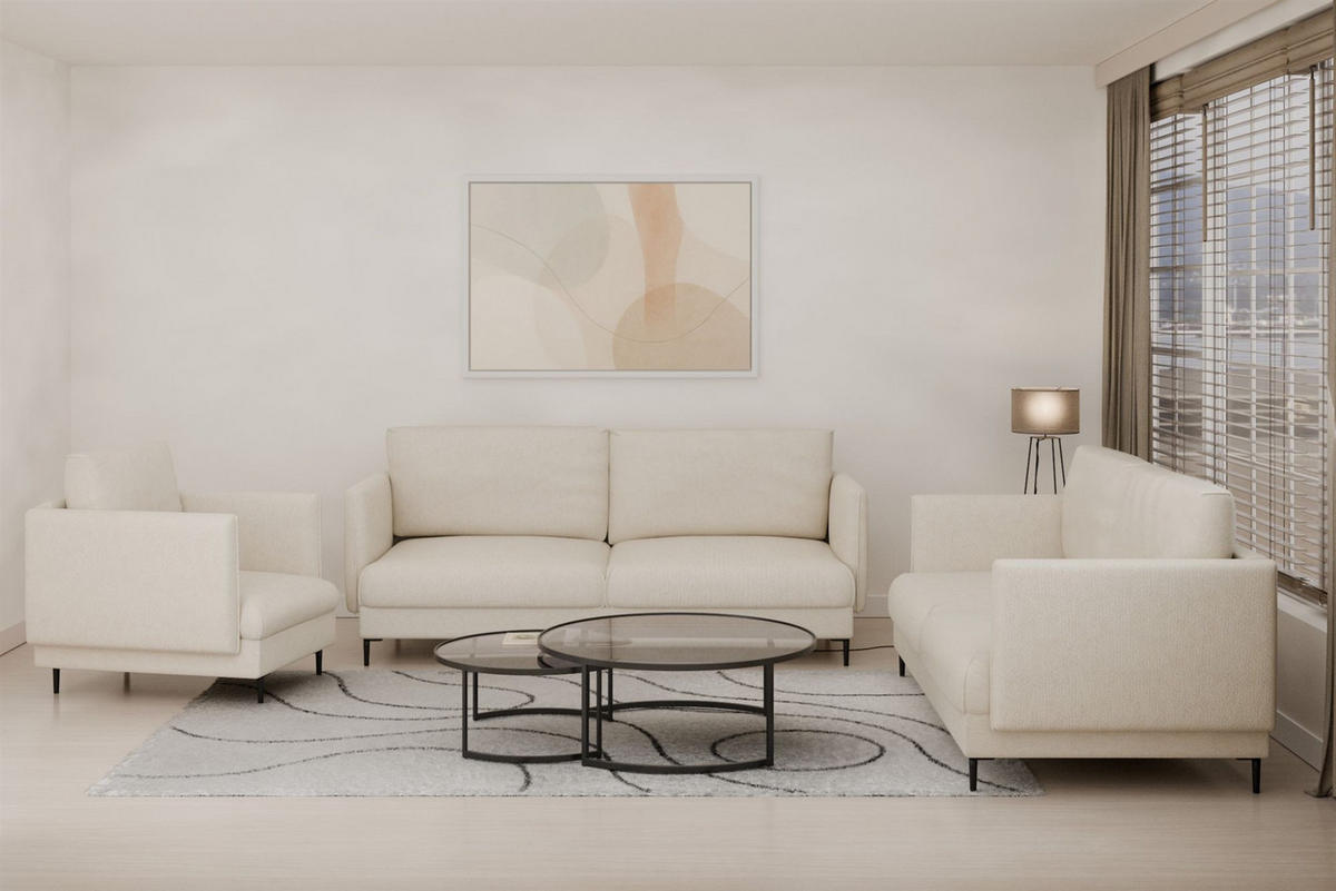 SOFA Helmer 3-sitzer In Stoff Vibe - Creme, Holzwerkstoff/Textil (226/95/95cm) - Fun Möbel