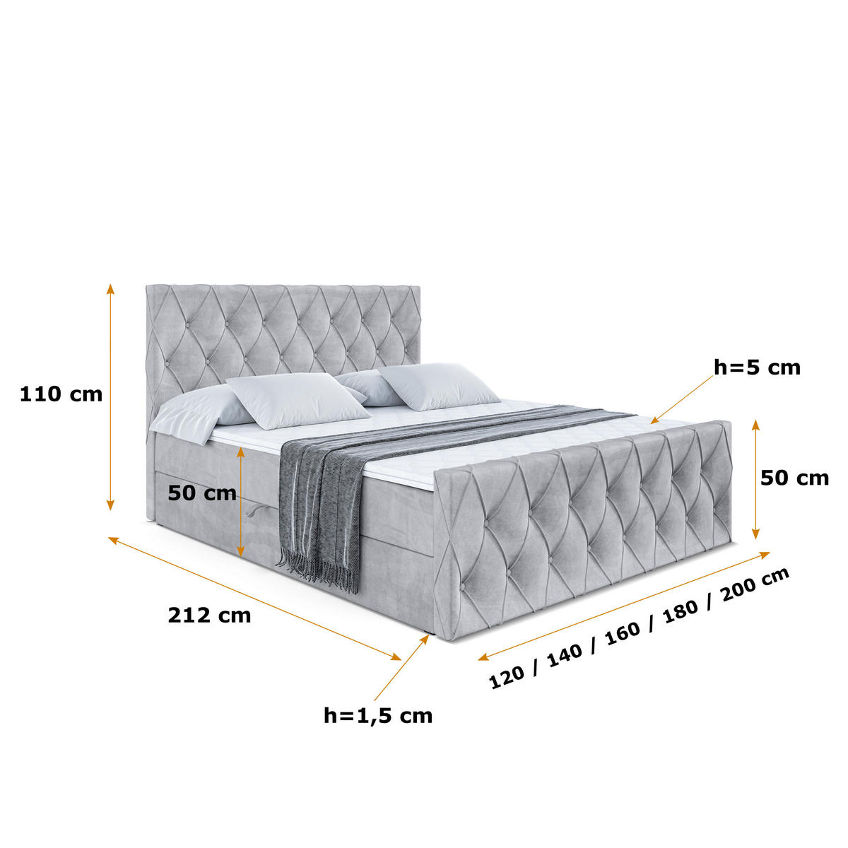 BOXBETT AMAY-Z - 160x200 cm - H4 - Hellgrau - Grau, Holzwerkstoff (160/200cm) - ALTDECOR
