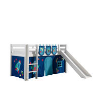 HOCHBETT mit Rutsche Karolina Massivholz Weiß Textilset Astro 3 - Blau/Weiß, Holz (90/200cm) - 58aufmkessel
