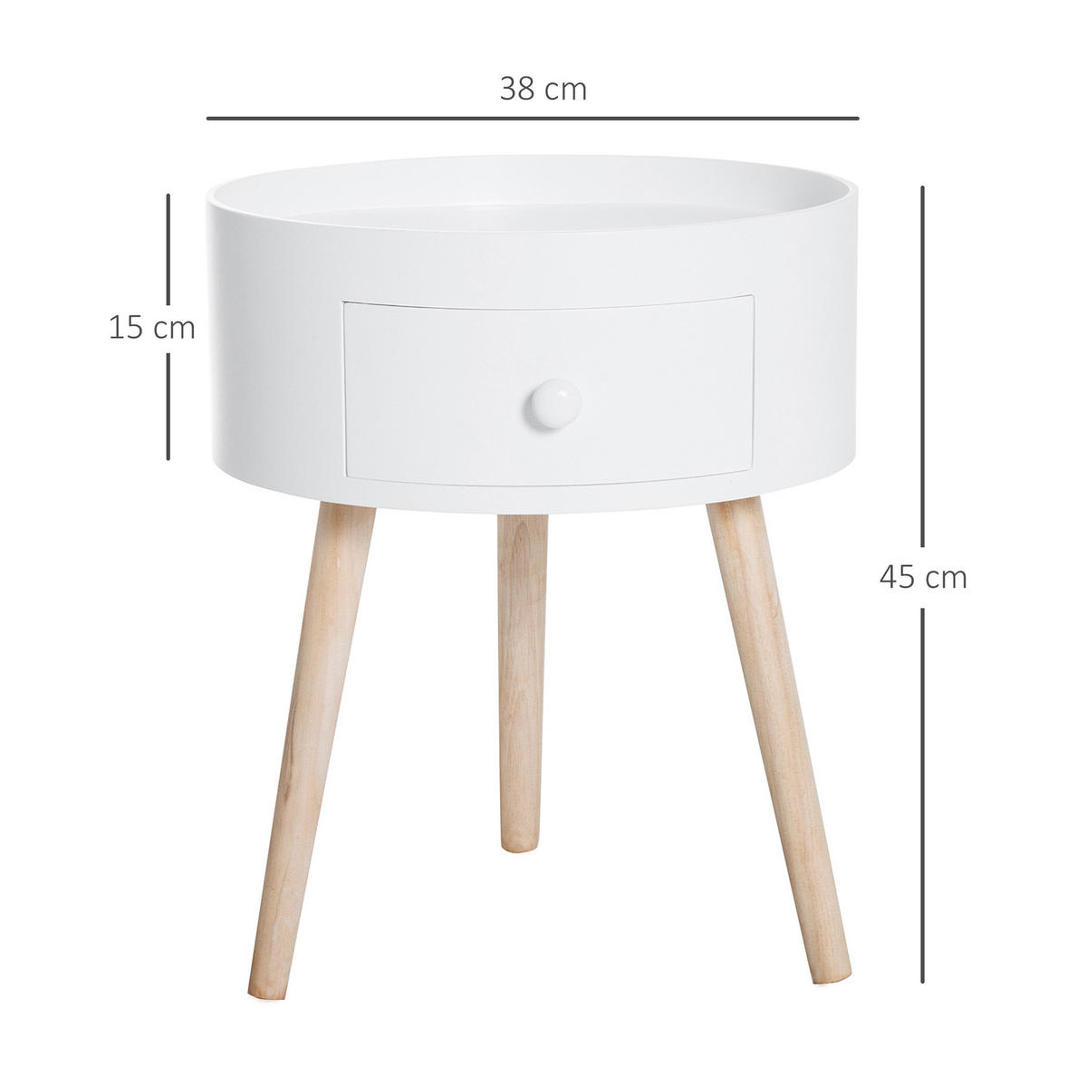BEISTELLTISCH 38/38/45 cm mit Schublade, skandinavisches Design aus Holz, Weiß - Weiß, Holzwerkstoff (45/28/95cm) - Redom