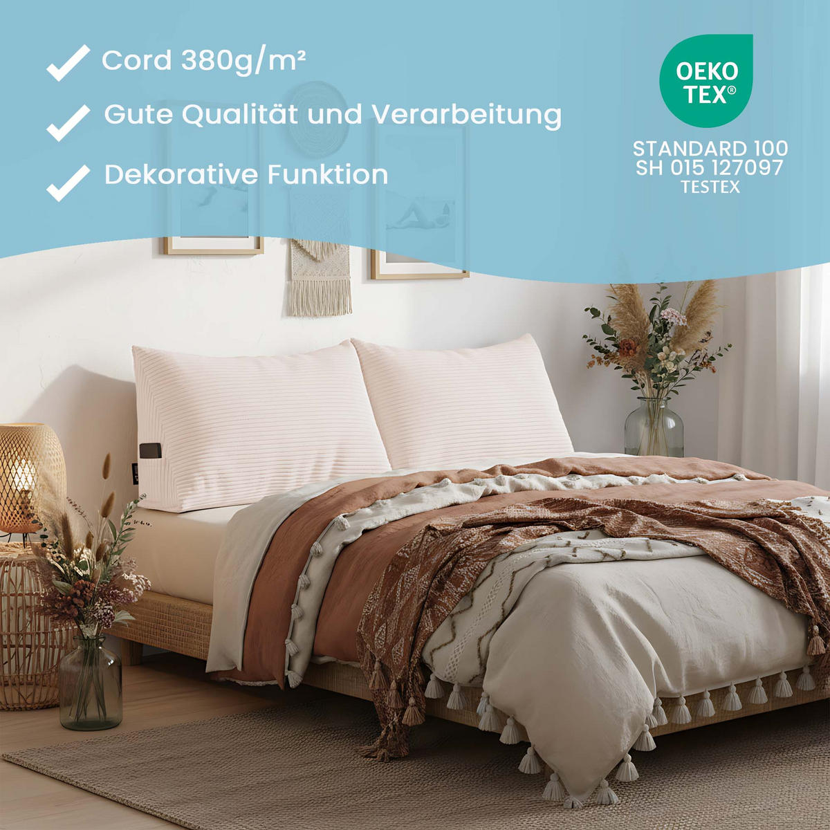 KEILKISSEN Vanilla Ice, 70/40/20 cm, Cord - Creme, Textil (70/20cm) - Dreamroots