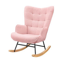 SCHAUKELSTUHL, Entspannend, Teddy-Velours, Belastbarkeit 120 kg, Rosa - Rosa/Kieferfarben, Holz/Textil (68/92/75cm) - GENKI LIVING