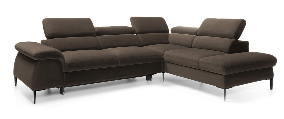 SCHLAFSOFA 280 cm Amaro L mit verstellbaren Kopfstützen, Rechts, Braun - Braun, Holz (214/280cm) - Emporius