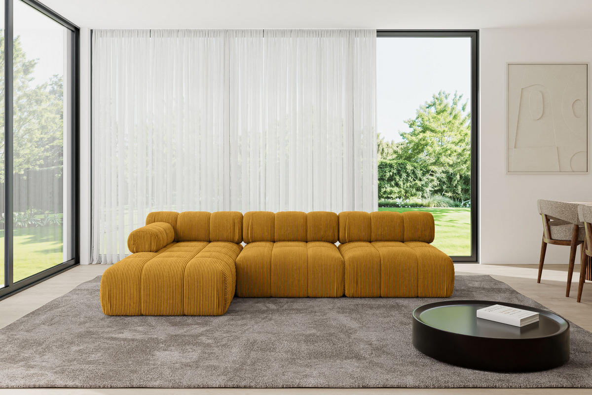 ECKSOFA modulares Sofa Razon-L2 - 285x160x70 cm Senfgelb Cord - Currygelb, Holzwerkstoff/Textil (285/160cm) - ALTDECOR