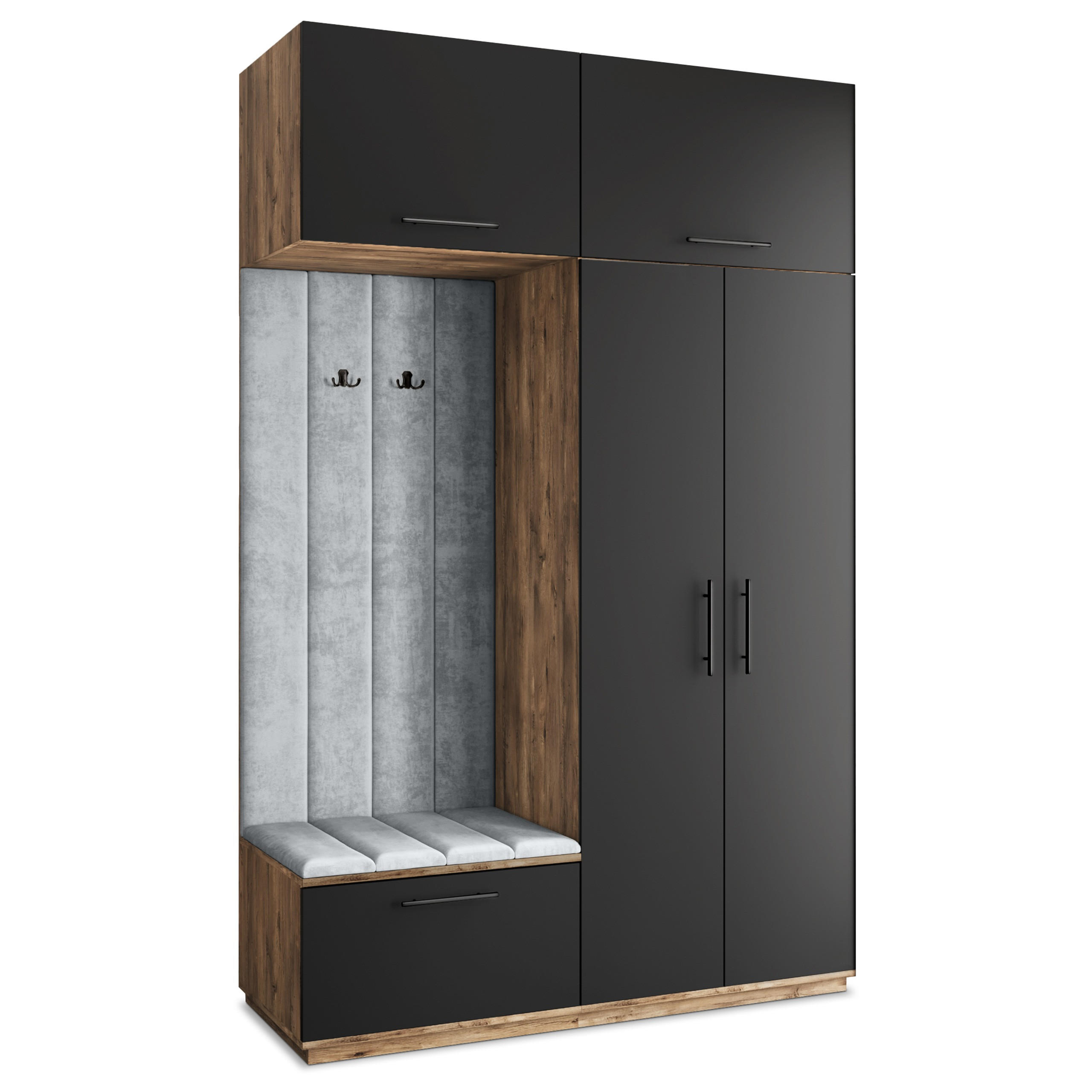 Masseno Garderobenschrank Eiche, Schwarz, Hellgrau 150x240x60 cm
