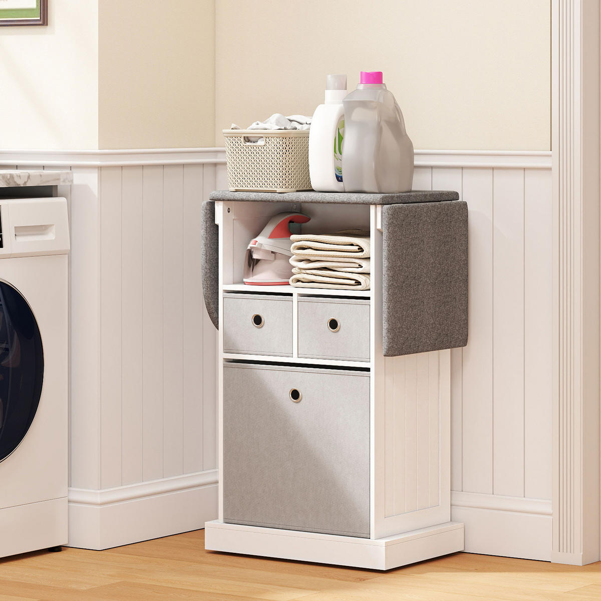 BÜGELBRETTSCHRANK Weiß 1 Stück - Weiß, Holzwerkstoff (37/89.5/121cm) - GiPP