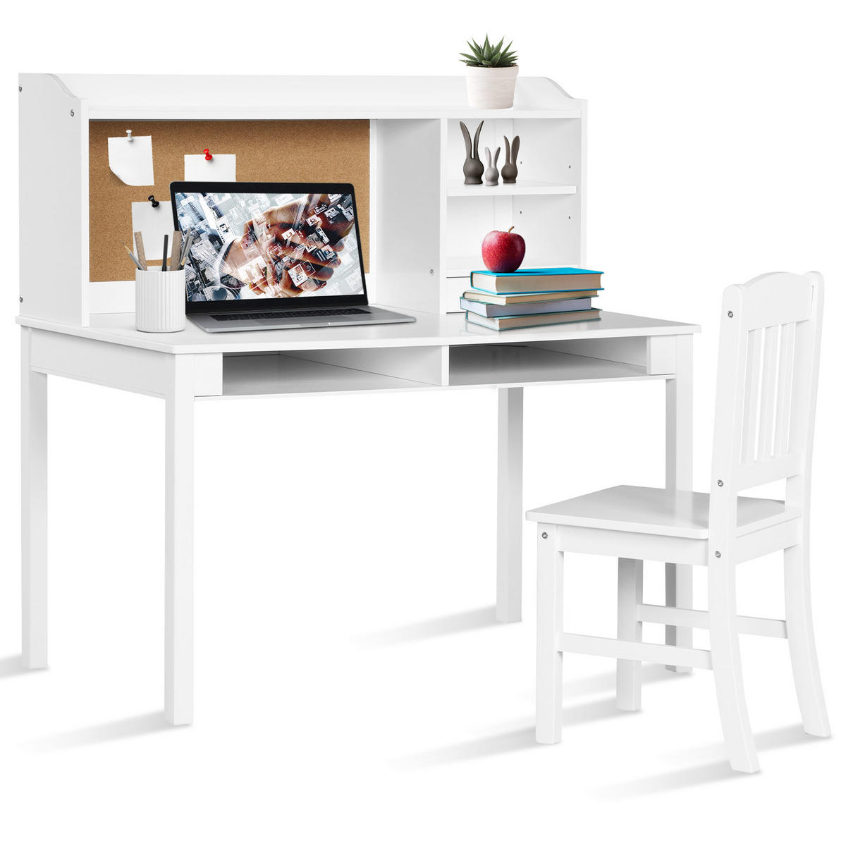 KINDERSCHREIBTISCH mit Hängeplatte weiß(2-tlg) - Weiß, Holzwerkstoff (111.5/110.7/60.5cm) - COSTWAY