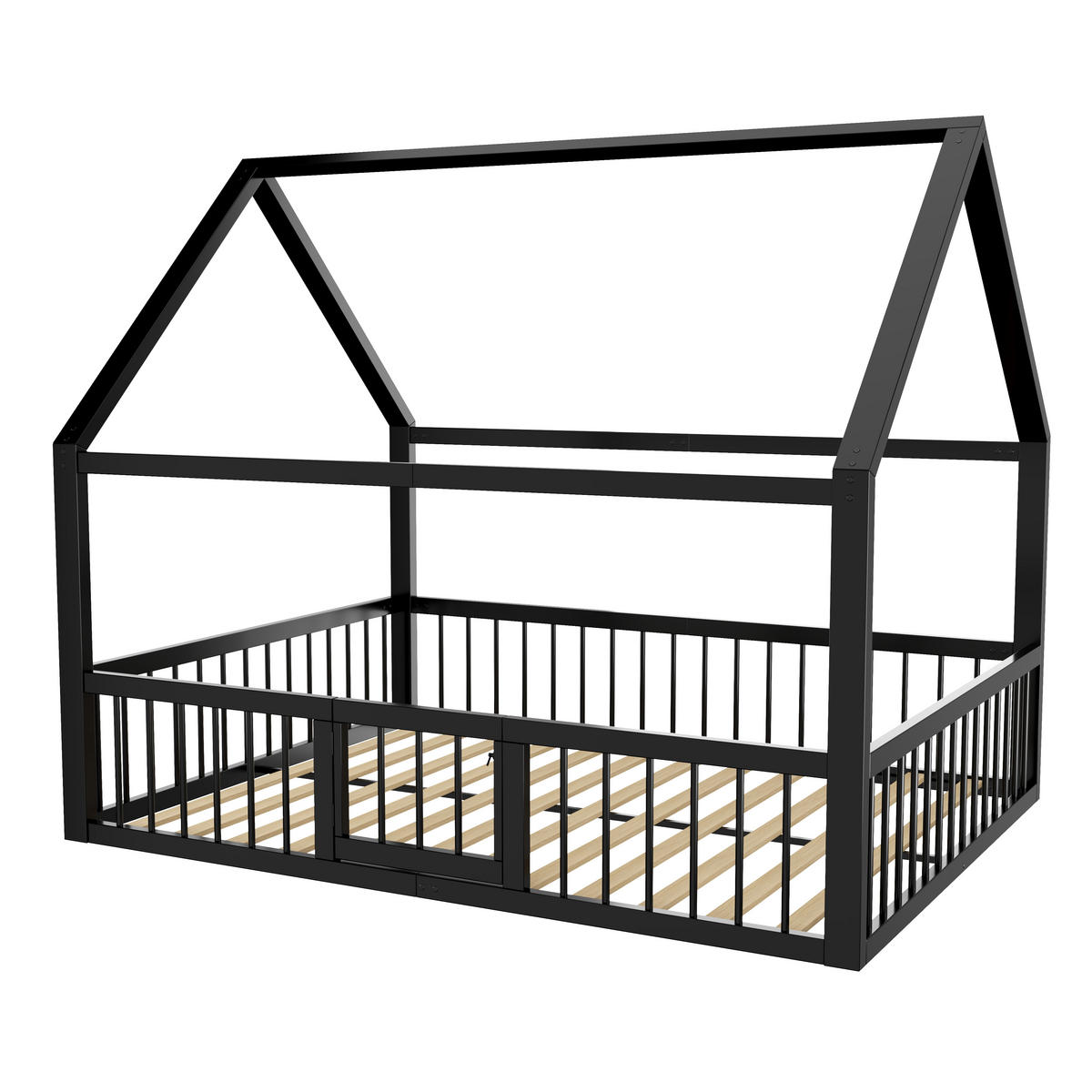 HAUSBETT 140/200 cm Schwarz mit Brüstung - Schwarz, Metall (140/200cm) - Oxeza