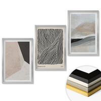WANDBILDER 3er Set - 40x60 cm Silberner Rahmen - Abstrakte Muster in Beige und Grau - Silberfarben, Kunststoff (40/60cm) - ArtPrintCave