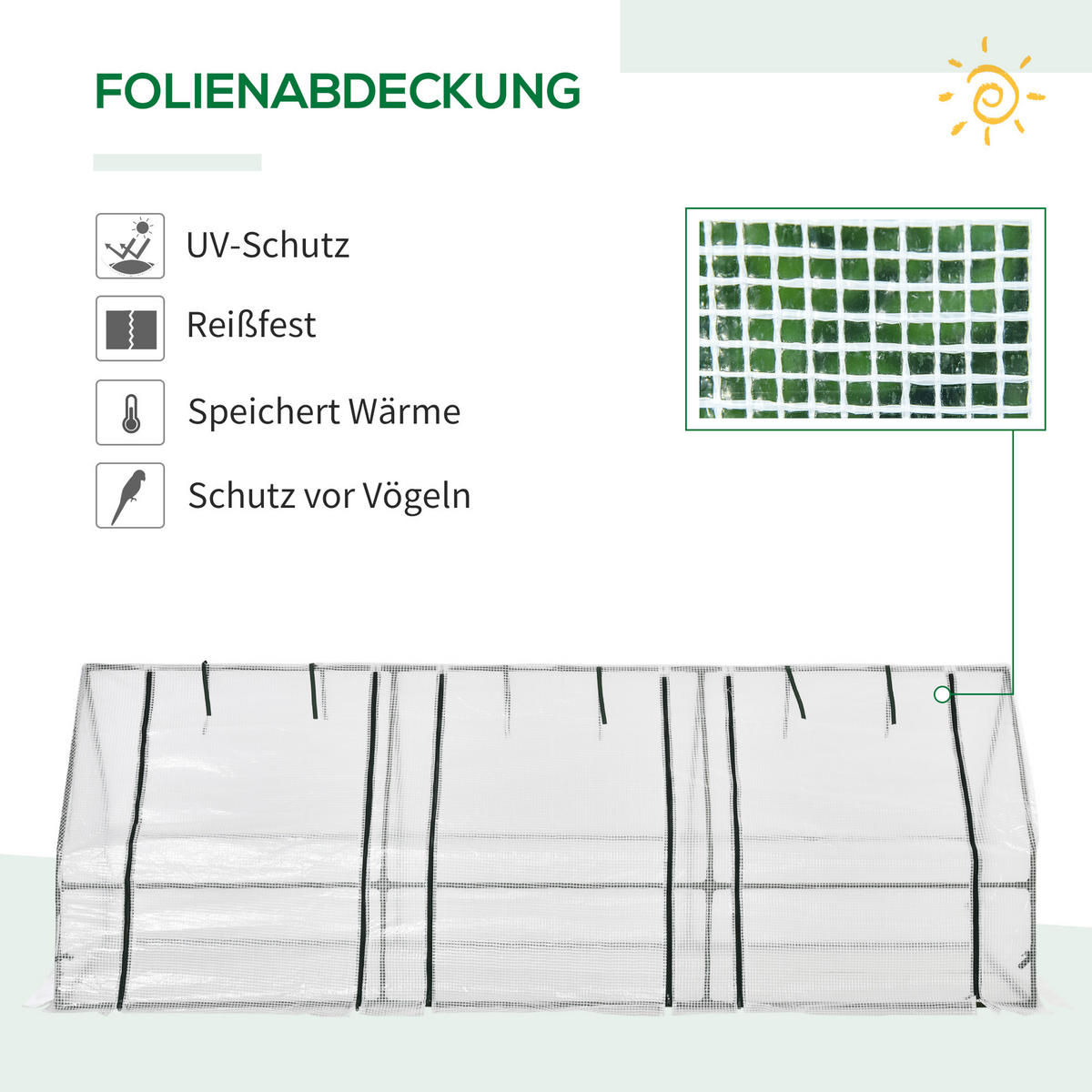 FOLIENGEWÄCHSHAUS, Weiß, PE, Stahl - Weiß, Kunststoff (90/90/270cm) - Outsunny