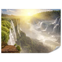 FOTOTAPETE für Wohnzimmer Wasserfall Sonnenaufgang Pflanzen 300x210 - Gelb/Beige, Papier (300/210cm) - Muralo